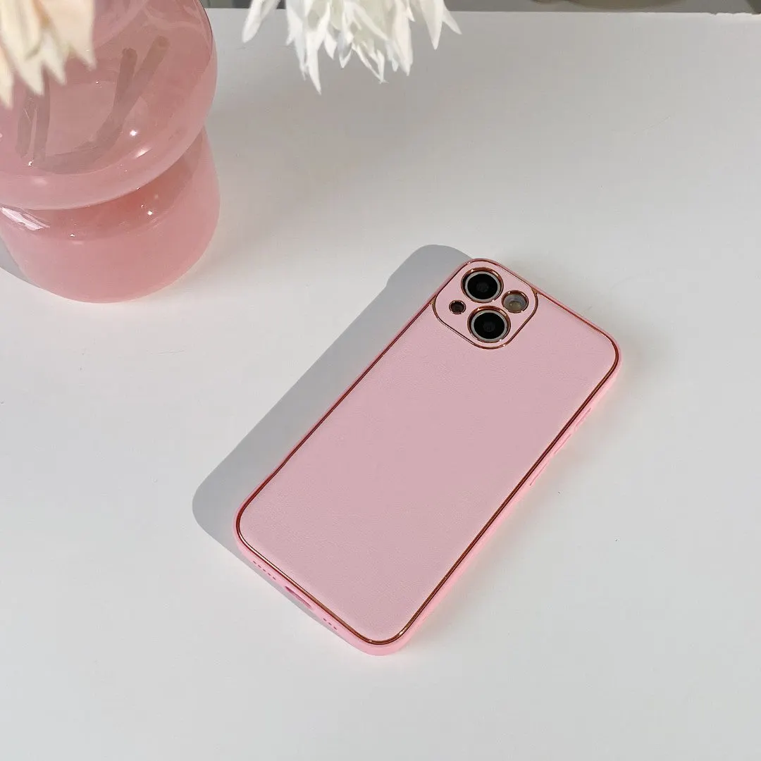 Solid Color Leather Plating iPhone Case