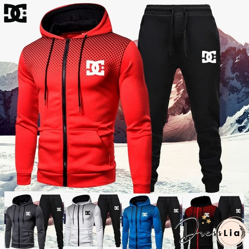Brand Men's Printed Jacket And Trousers Two Piece Suit, Men's Sports Shirt Suit Personalized Fitness Suit Track Pants