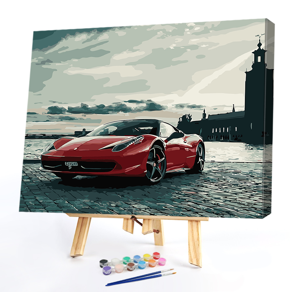 

40*50CM Paint By Numbers-Seaside Red Car, 501 Original