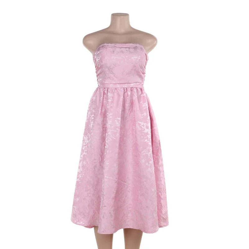 Brownm Brownm Women's New Temperament Sexy Slim Jacquard Satin Wipe Chest Money Dress Female