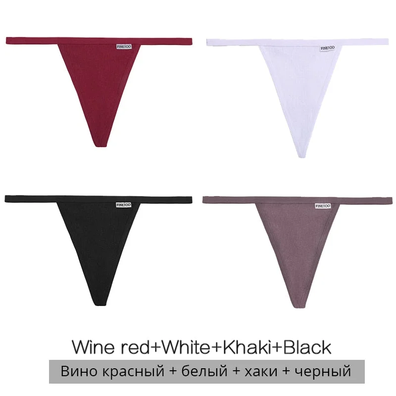 FINETOO 3Pcs/4Pcs Cotton Thongs Women Sexy G-string Panties M-XL Girl Underpants Low-rise T-back Underwear Female Lingerie Panty