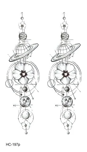 1 PC Geometric Planet Fashion Women Temporary Tattoo Sticker Water Transfer Tattoo Minimalist Small Sun Moon Design Fake Tattoo