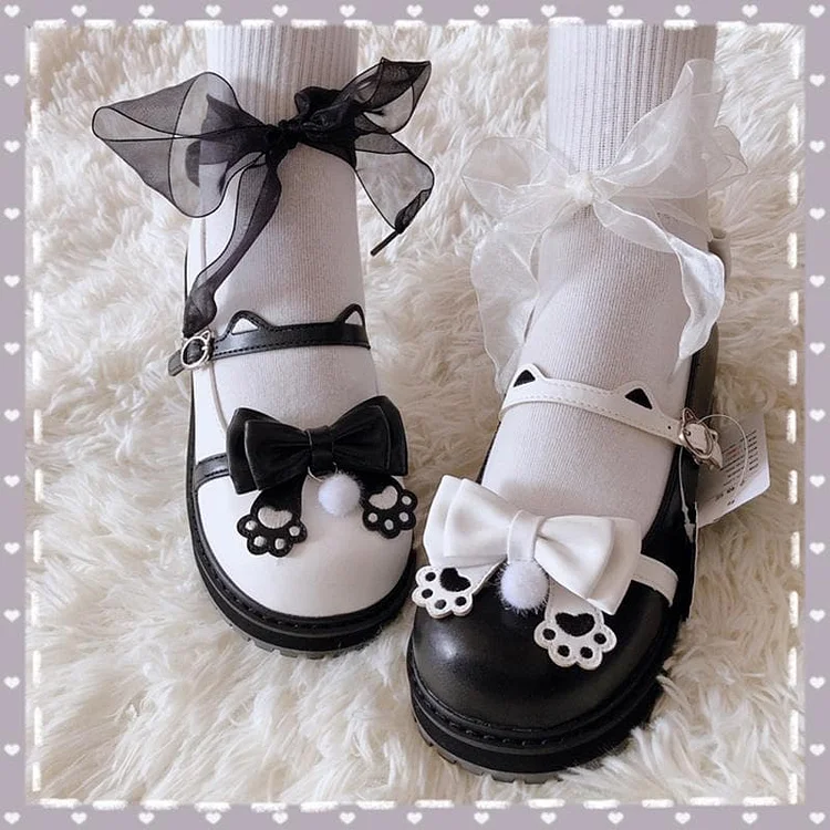 Cat Claw Ears Bow Buckle Lolita Mary Janes Shoes SP15241
