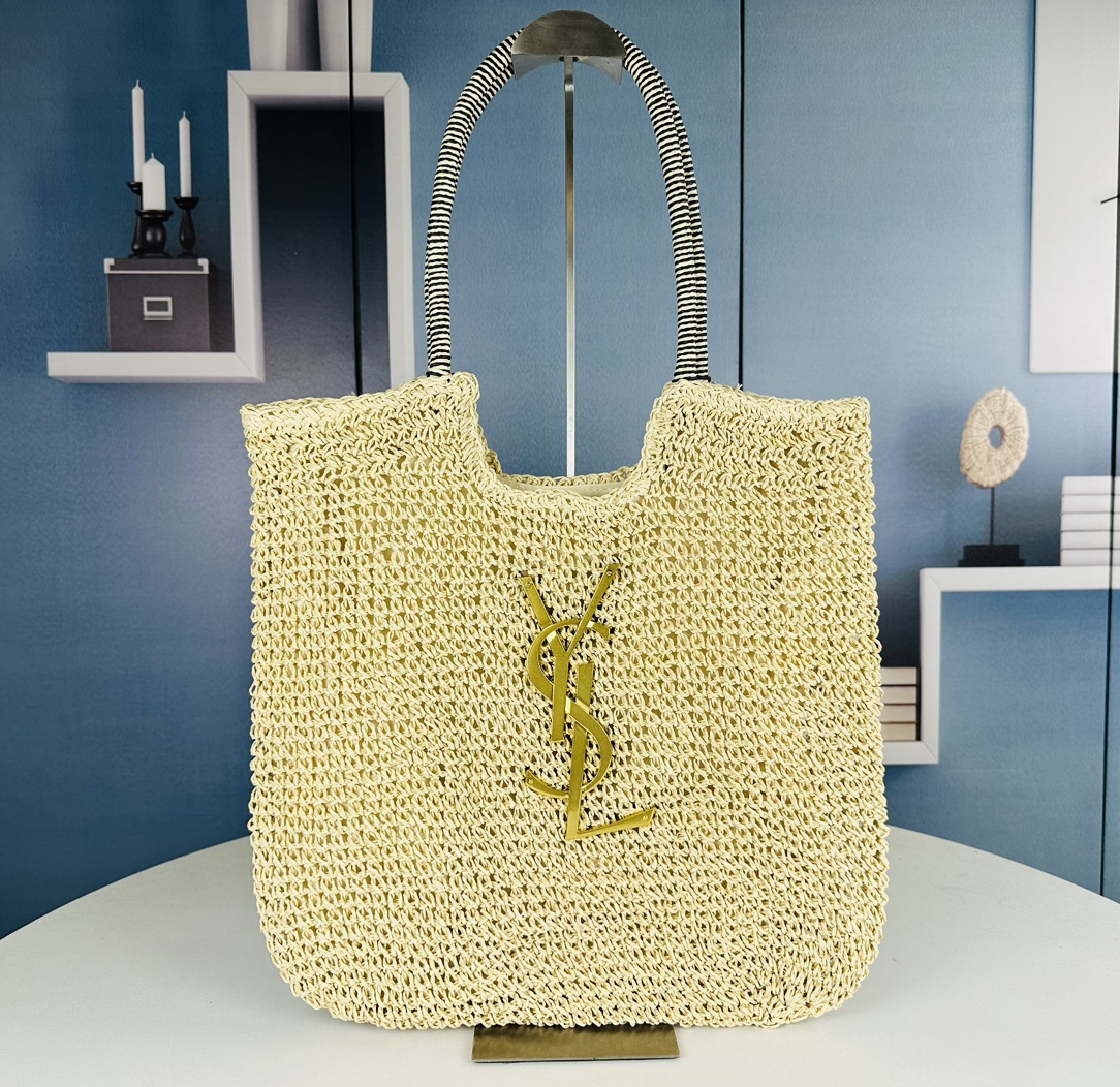 YSL Summer Beach Light Color Raffia Woven Bag