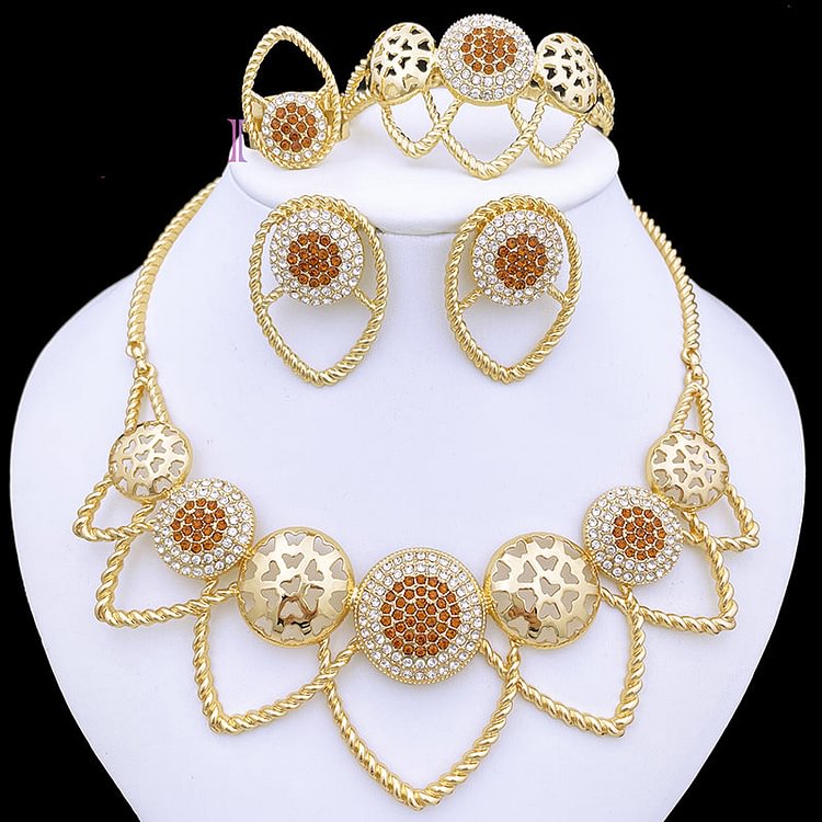 Dubai Gold Color Jewelry Set For Women Rhinestone Jewelry Necklace Sets