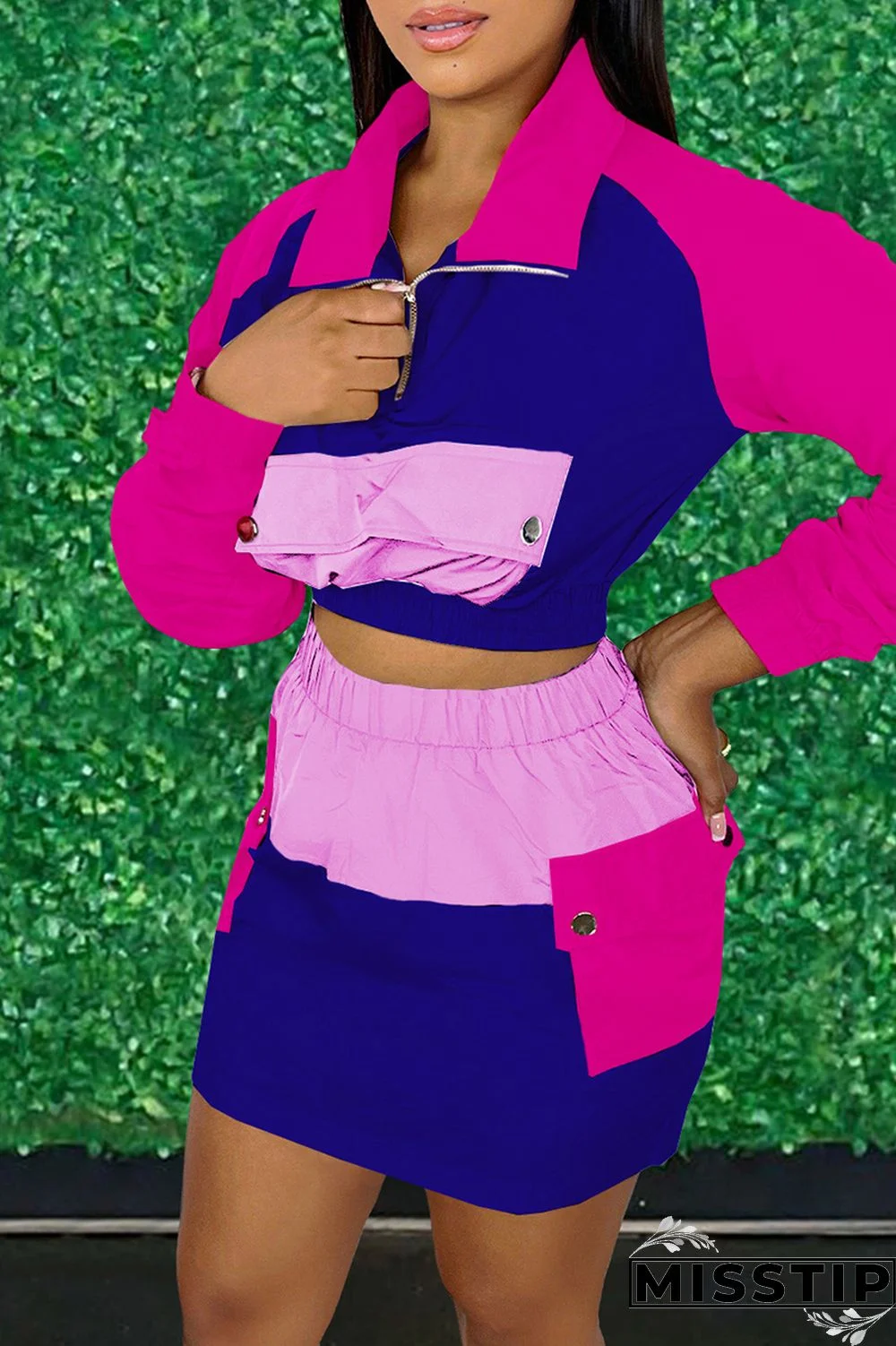 Cream White Fashion Casual Patchwork Basic Turndown Collar Long Sleeve Two Pieces