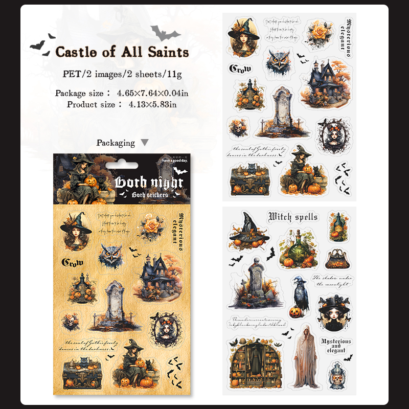 Journalsay Gothic Night Series Vintage Dark Character Flower Landscaping PET Sticker 