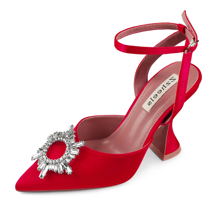 9.5cm/3.74 inch Slingback Begum Classic Pumps Pointed Toe Strappy Silk Sandals