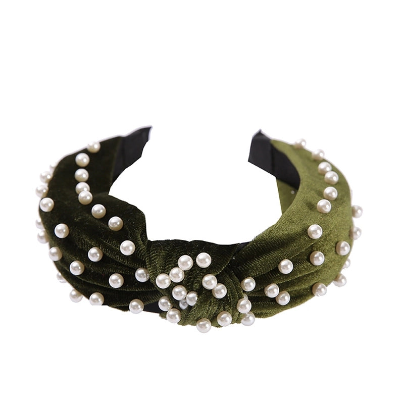 New Wide-brimmed Gold Flocking Bead Headband Simple Retro Pearl Headband Knot Wash Face Headband