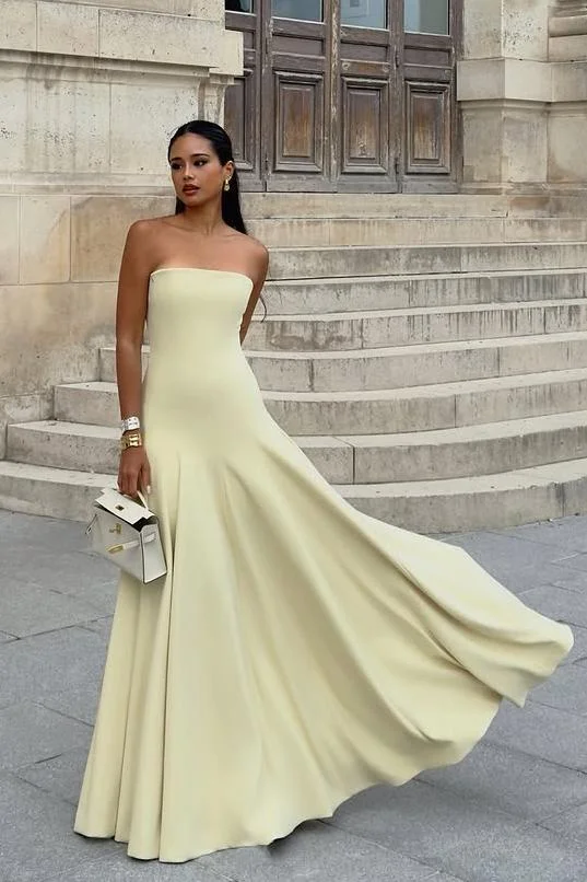 Hellodresses Shining Strapless Sleeveless Long Prom Dress With Pleated Ruffles 