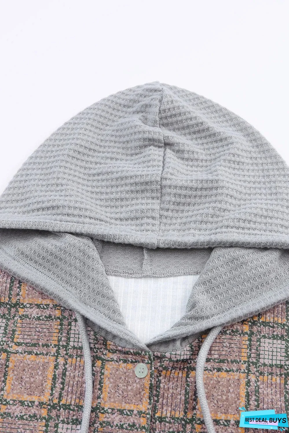 Purple Plaid Contrast Hooded Drawstring Shacket