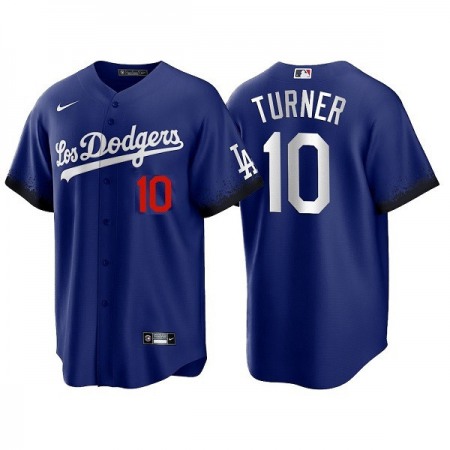 Men's Los Angeles Dodgers #10 Justin Turner 2021 Royal City Connect Cool Base Stitched Baseball Jersey 5QV9