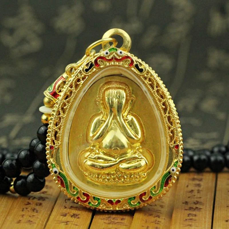 Buddha Obsidian Bead Meditation Pendant Necklace