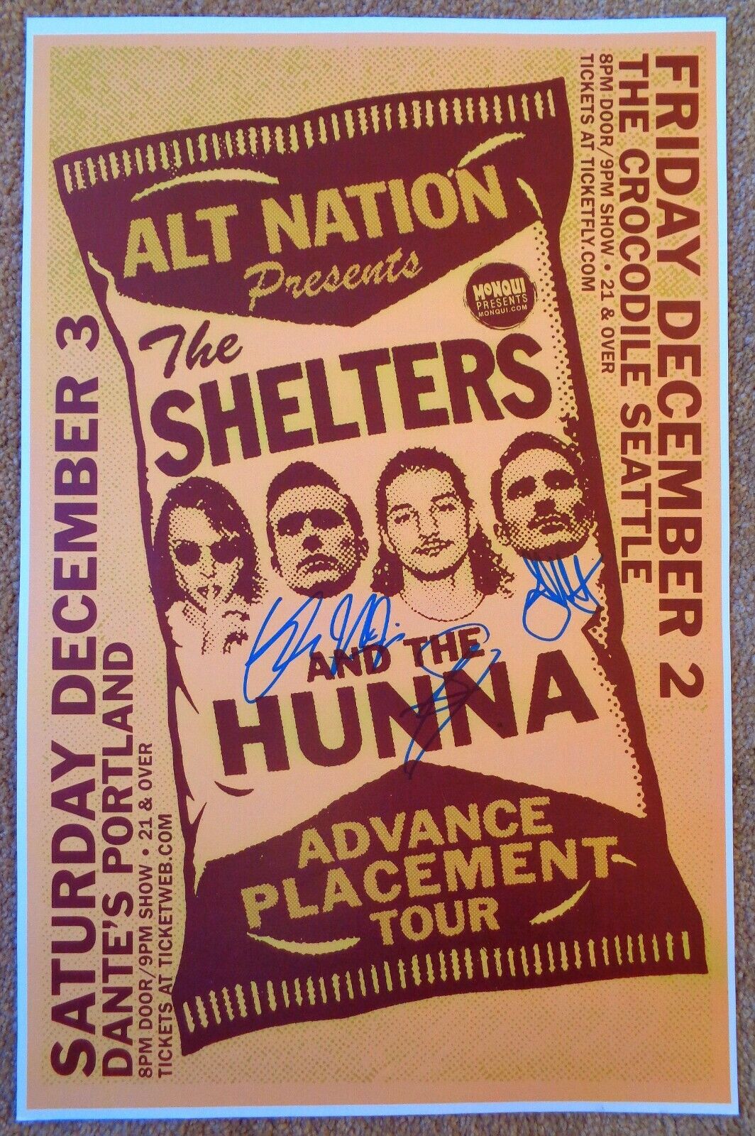 Signed THE SHELTERS Gig POSTER In-Person All 4 w/proof Concert Autograph