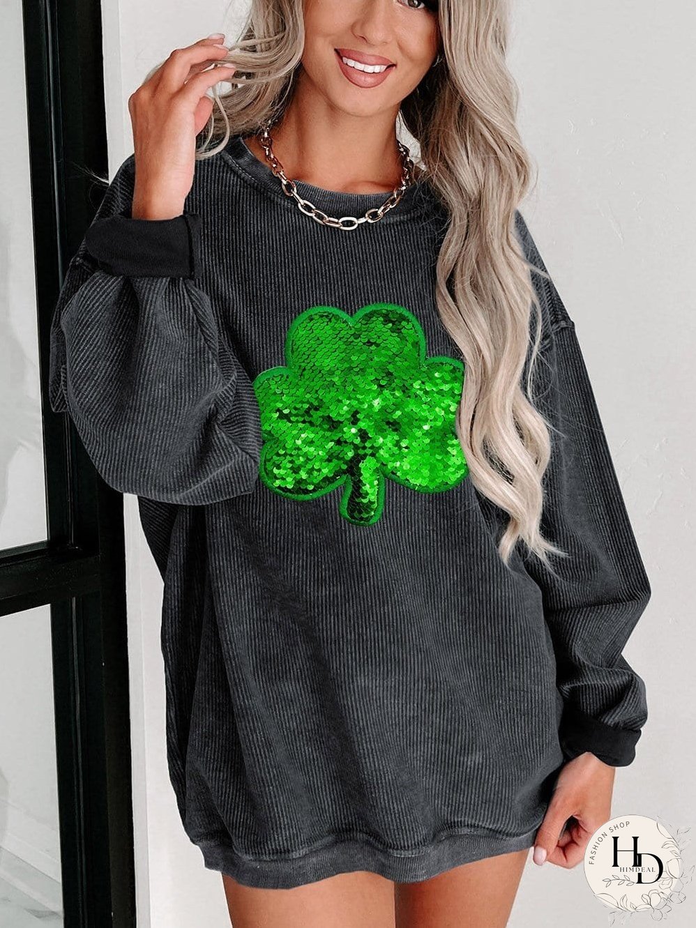 Lucky Clover Embellished Corduroy Sweatshirt