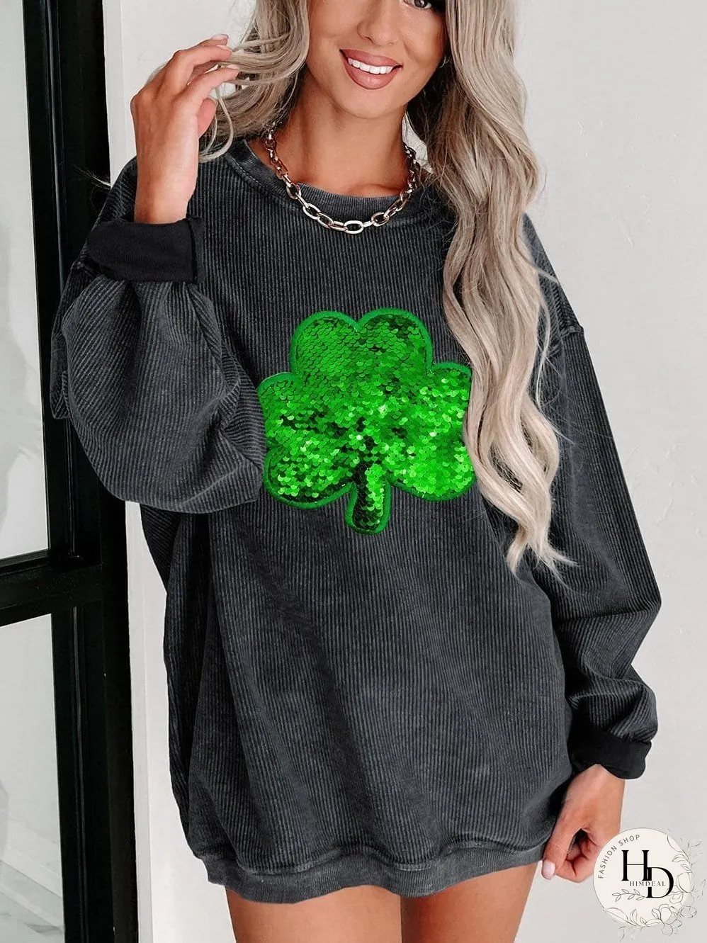 Lucky Clover Embellished Corduroy Sweatshirt