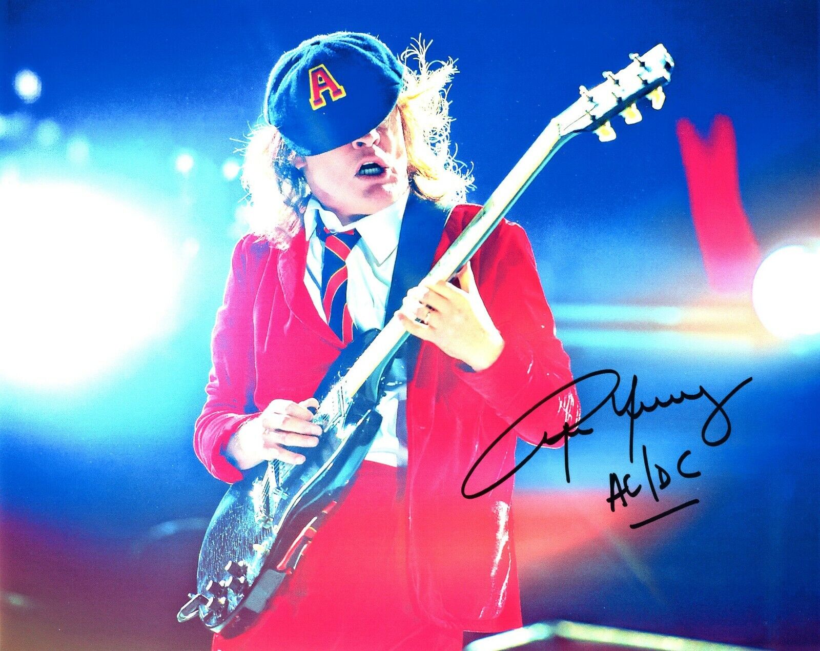 Signed Photo Poster painting of Angus Young 10x8