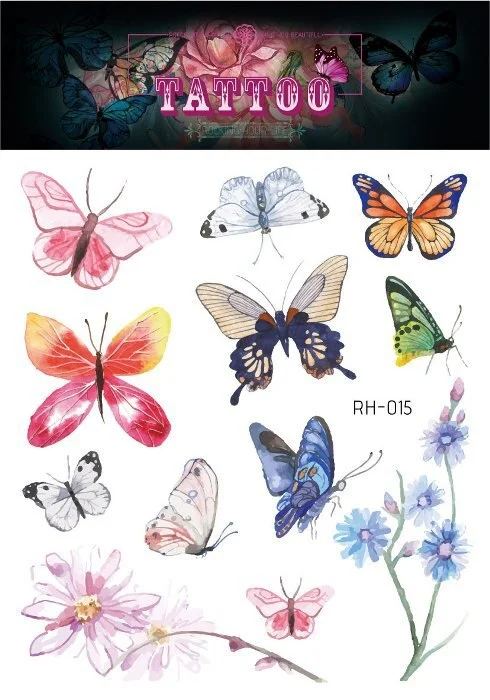 24 Kinds 3D Butterfly Tattoo Flowers Watercolor Temporary Body Art Sticker Disposable Make Up Concealer tatouage temporaire