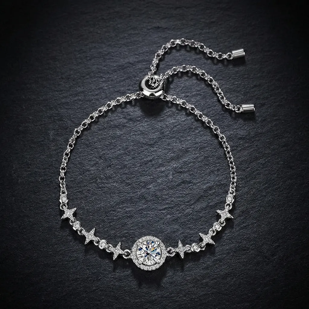 JiStones Celestial Radiance Bracelet | 1ct Moissanite in S925 Sterling Silver Classic Brilliant White (D Color)-Adjustable (Up to 1ct Centerpiece)
