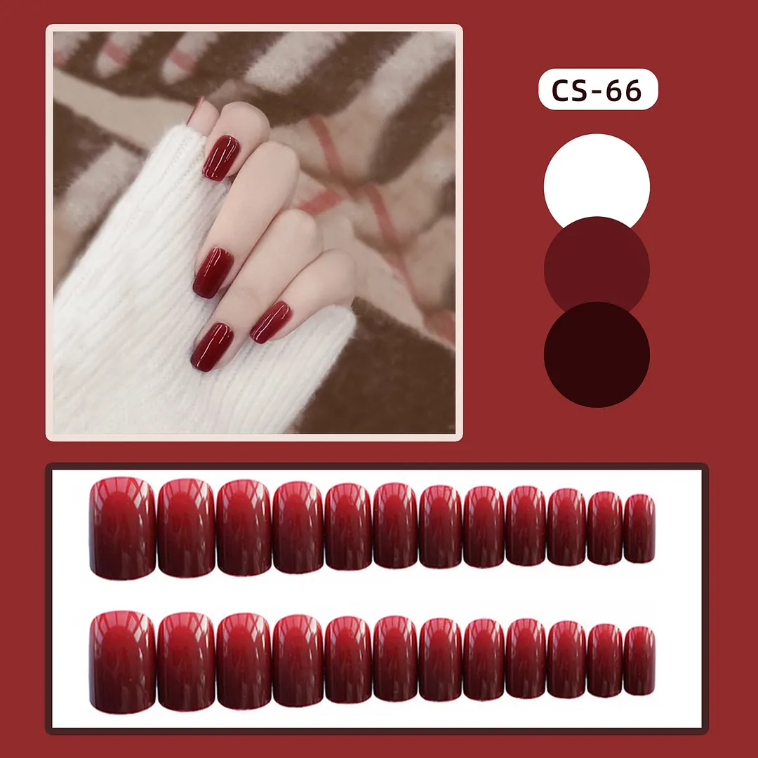 Girls Candy Pink Color False Nails Women Nature Nude Jelly Fake Nail Short Round Head Full Cover Nail Art Tips With Glue 24pcs-Nail Inspo