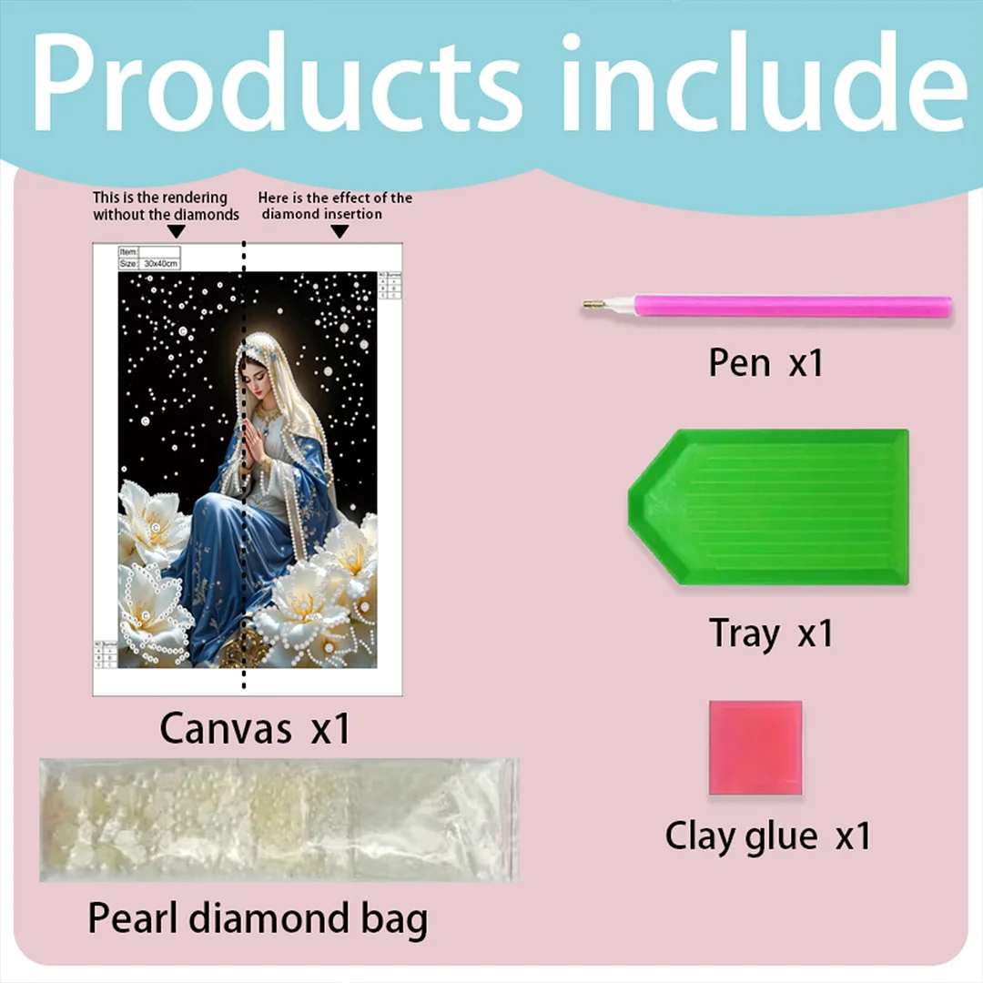 Virgin Mary DIY Pearl Painting Art Kit for Home Wall Decor 30x40cm Without Frame