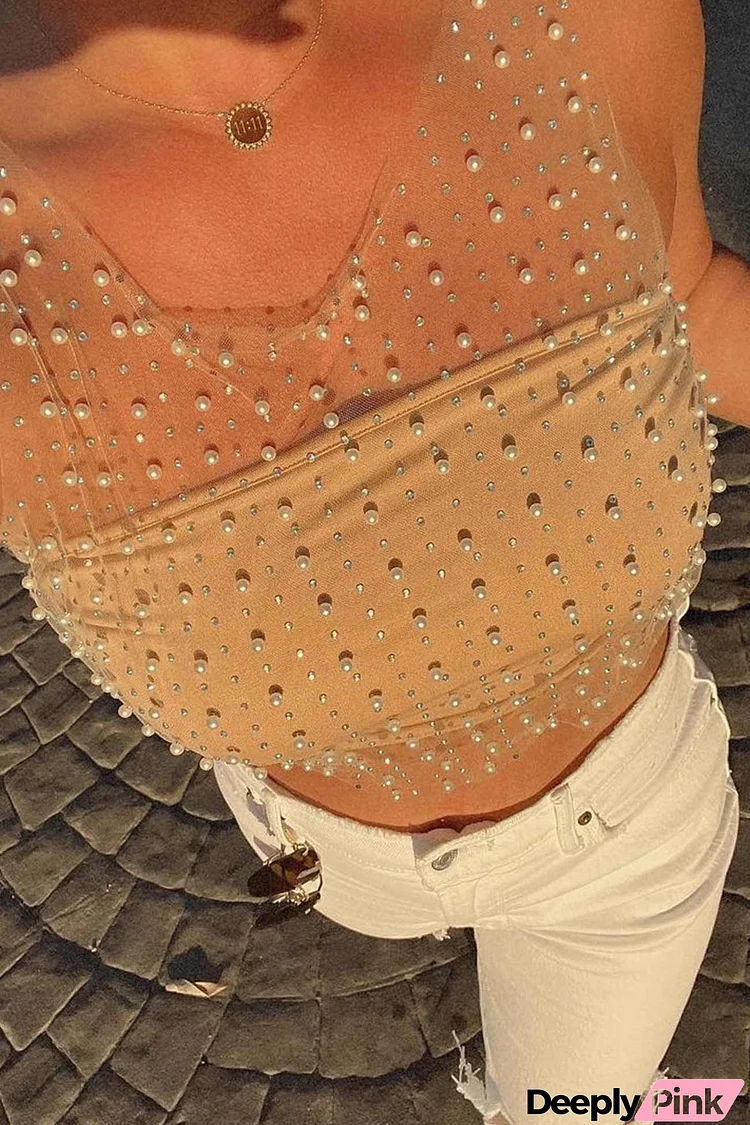 Mesh Full Pearl Tank Tops