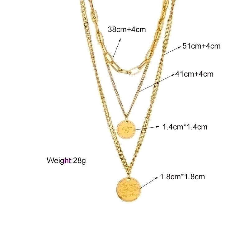 Stainless Steel 18K Gold Plated Vintage Style Gold Plated Letter No Inlaid Layered Necklaces