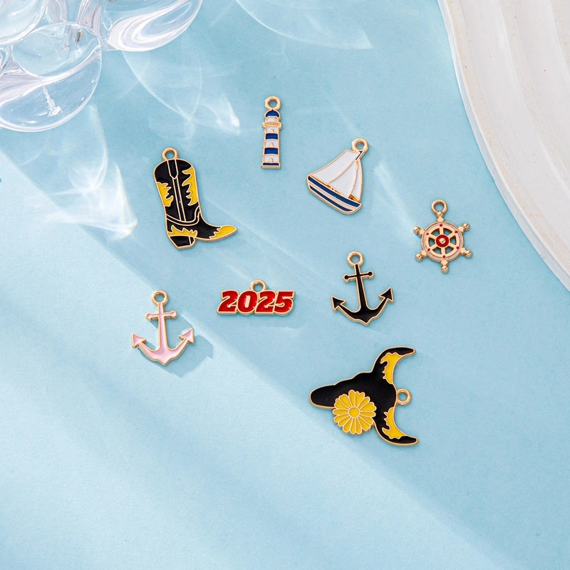 8 Pieces 10 PCS/Package Alloy K Gold Plated Rudder Anchor Pendant Jewelry Accessories