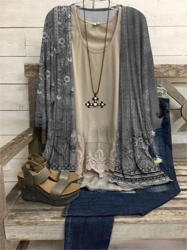 Vintage Printed Multi-color Cape Cardigan