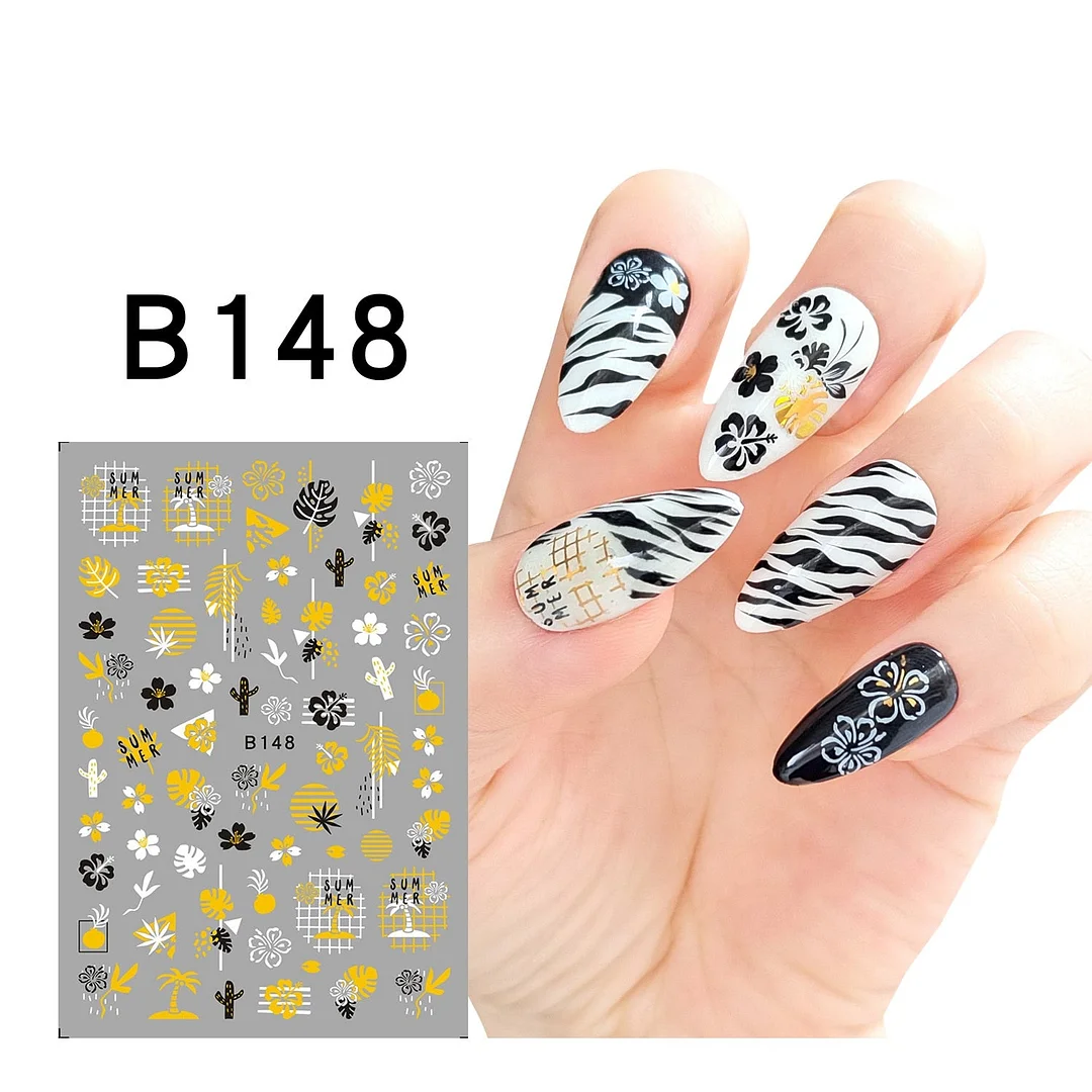 1Pcs Iridescent Silver Laser Snowflakes 3D Nail Stickers Leaves Flowers Summer Self Adhesive Transfer Sliders For Manicures Tips-Nail Inspo