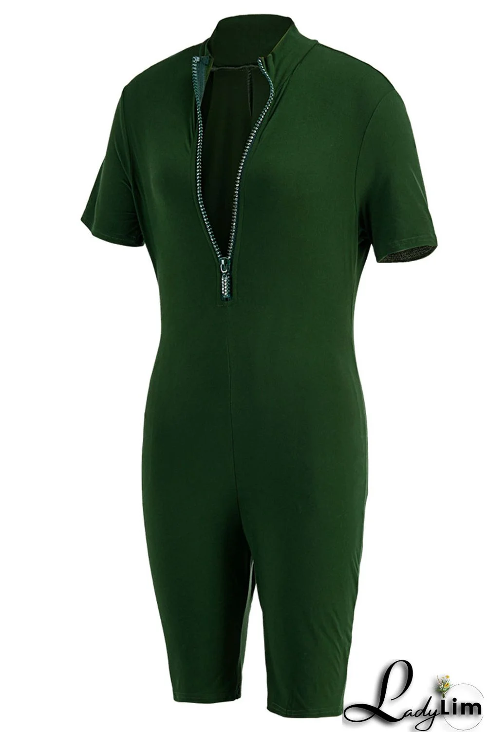 Royal Blue Fashion Casual Solid Basic Zipper Collar Skinny Romper