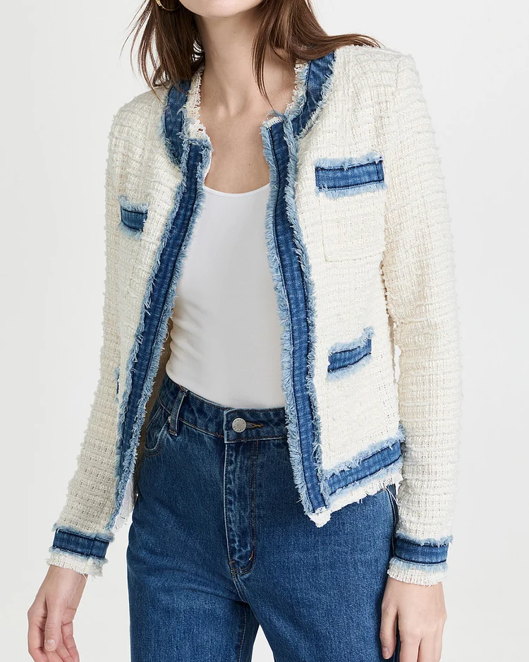 Fringed Tweed Denim Jacket