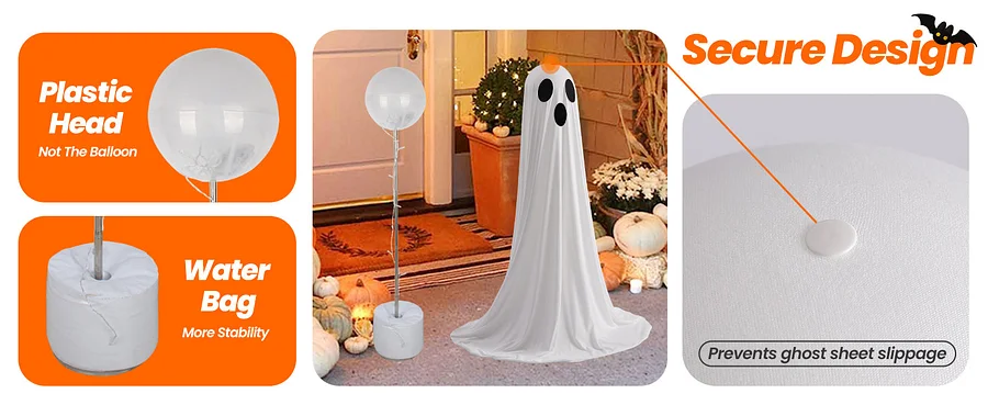 Plastic head with stable water bag base Halloween yard decor, Secure design prevents sheet slipping!