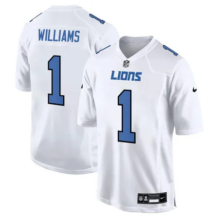 Men's Detroit Lions #1 Jameson Williams Tundra White Fashion Game Jersey