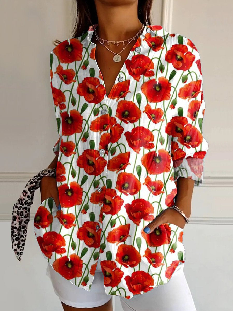 Women's  Floral Art  Print Casual Cotton Shirt