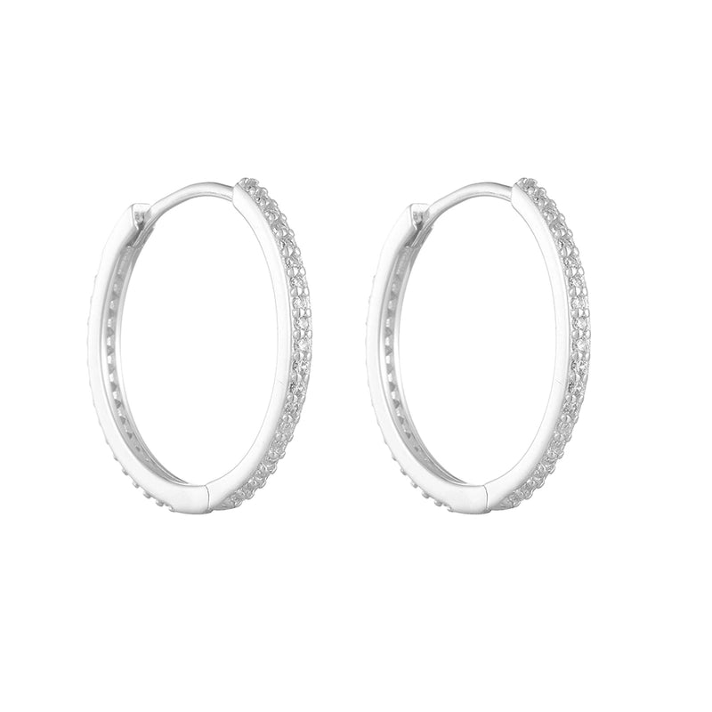 1 Pair 925 Sterling Silver Zircon Solid Color Hoop Earrings