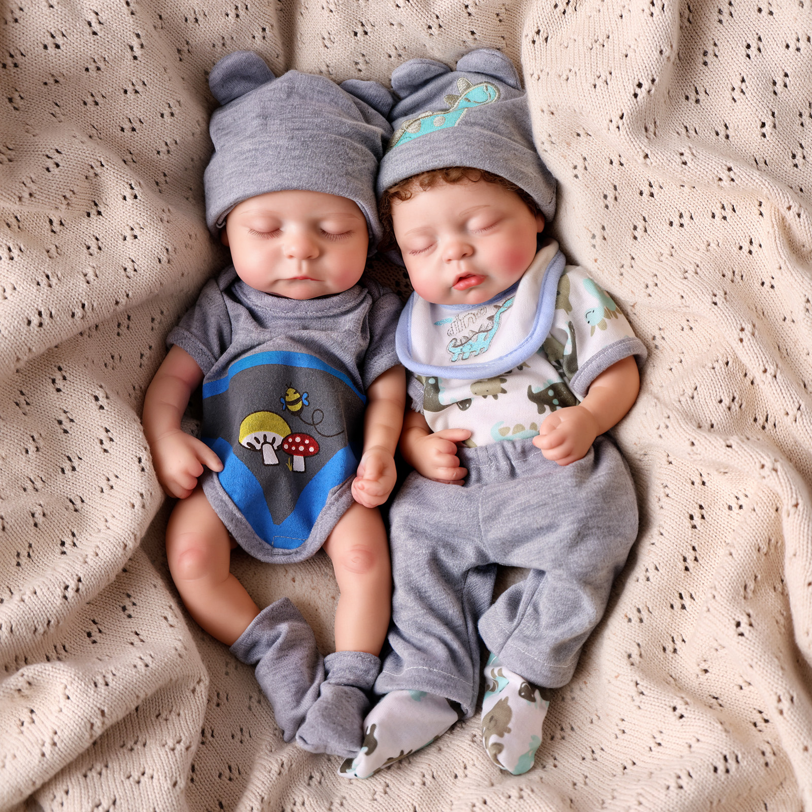 Babeside Noah 12' Realistic Silicone Sleeping Baby Little Infant Boy Best Gift for Kids Grey-12 Inches-Twins