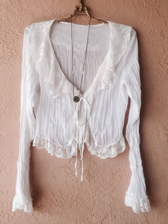 Cotton Linen Lace Hem Plain Women Top
