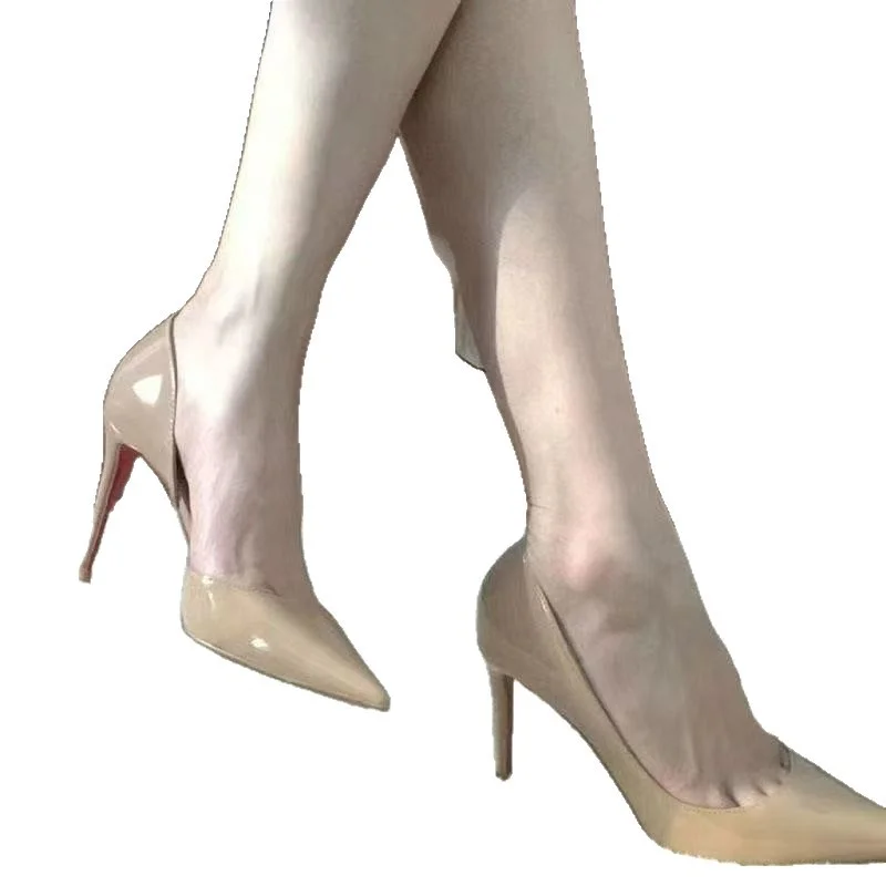 Breakj Breakj Leather Side Empty Red Shoes Fine Black High Heels 2025 Spring And Autumn New Sexy Thin Professional Commute Single Shoes