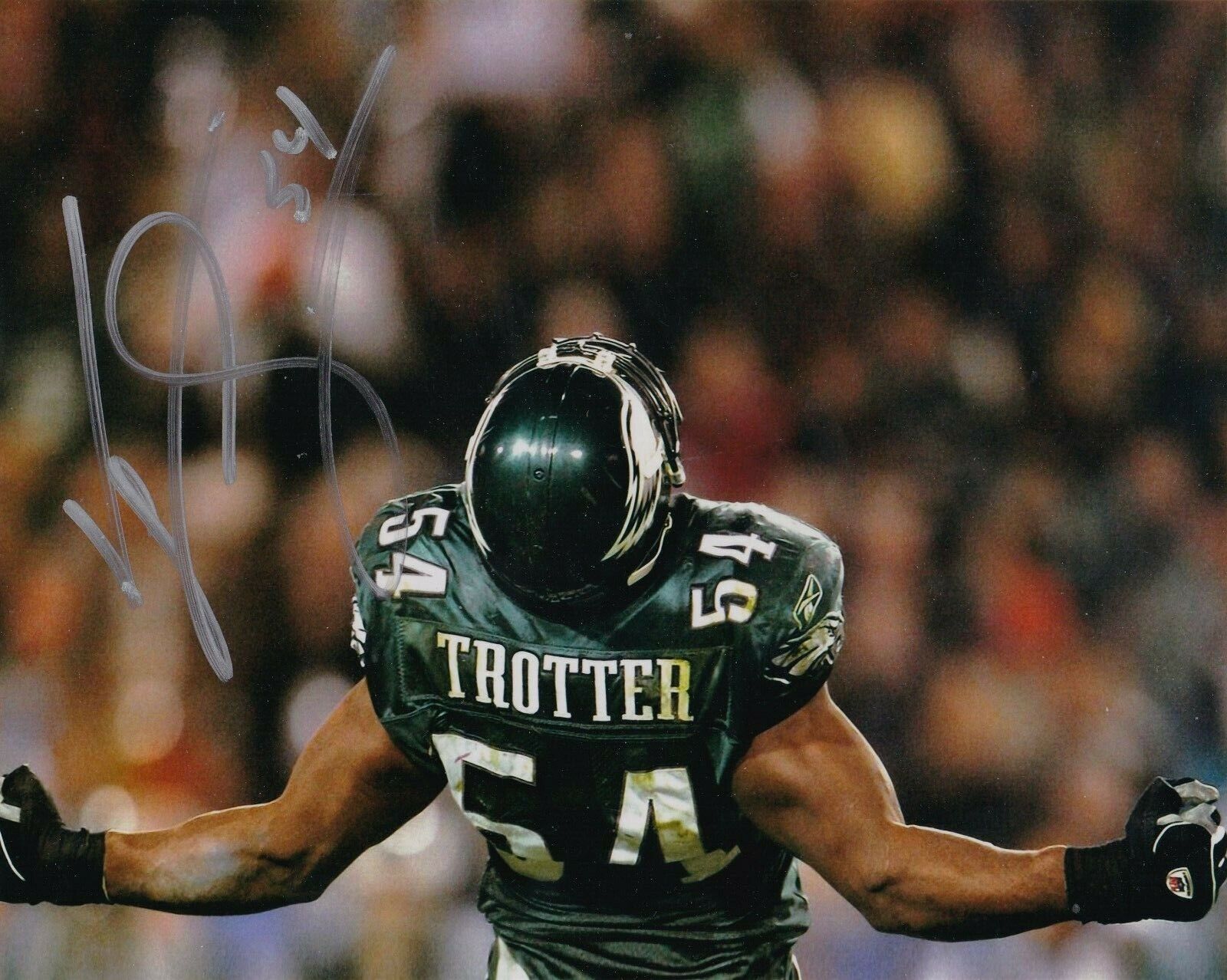 JEREMIAH TROTTER PHILADELPHIA EAGLES ACTION SIGNED 8x10