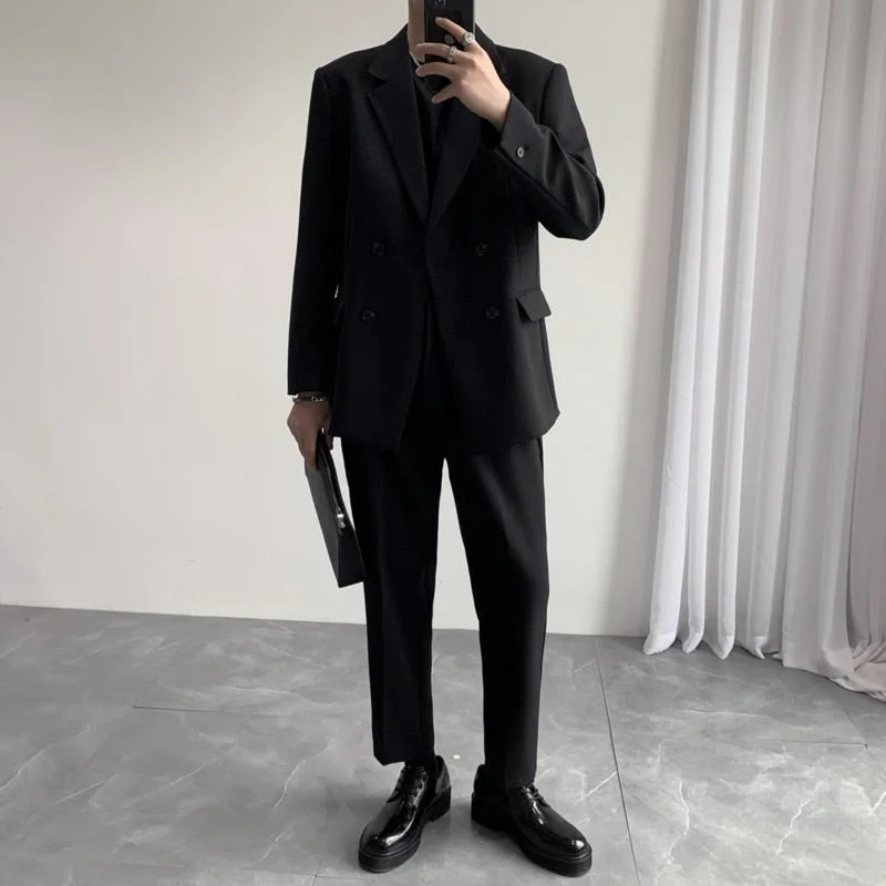 Inongge Autumn Winter Formal Suit Men Fashion Business Society Mens Dress Suit Korean Loose Casual Blazer Trousers Two-piece Men Sets