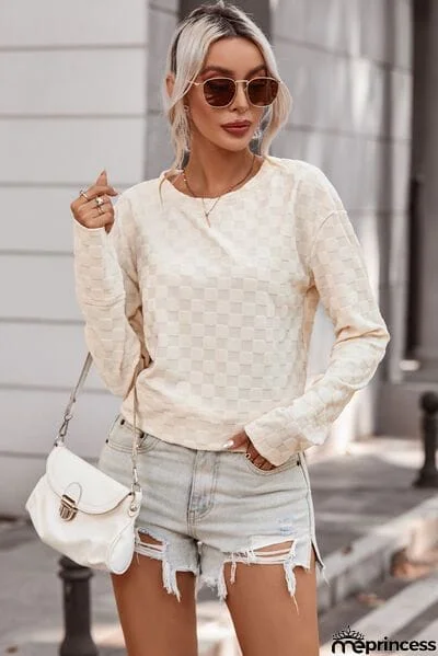 Checkered Round Neck Long Sleeve T-Shirt