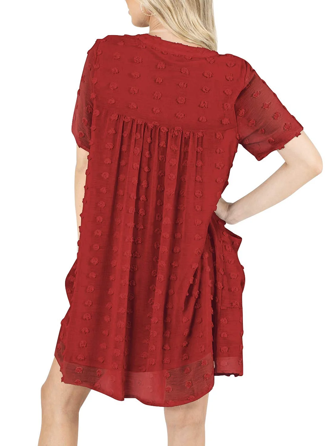 MIHOLL Women's V Neck Short Sleeve Ruffle Loose Summer Flowy Mini Dress