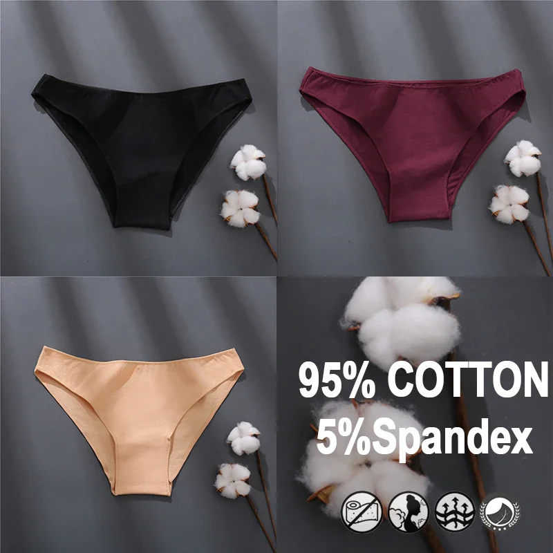 Billionm Women Sexy Cotton Panties Solid Color Underwear Simple Style Briefs Low Waist Breathable Panties Female Soft Intimates Lingerie