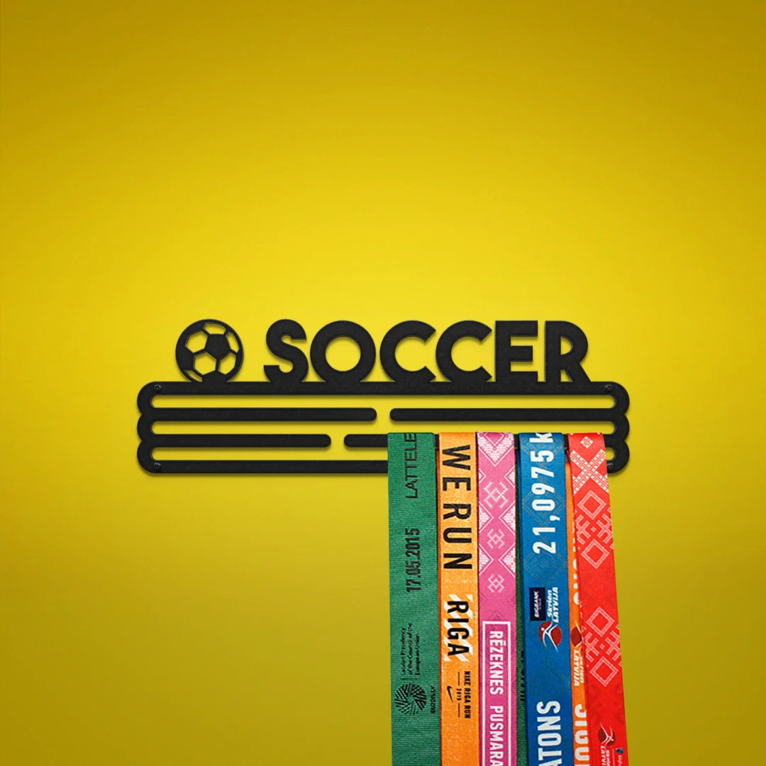 SOCCER Medal Hanger Display – Powder coated (matte black) – Medium / 300mm / 30 Medals