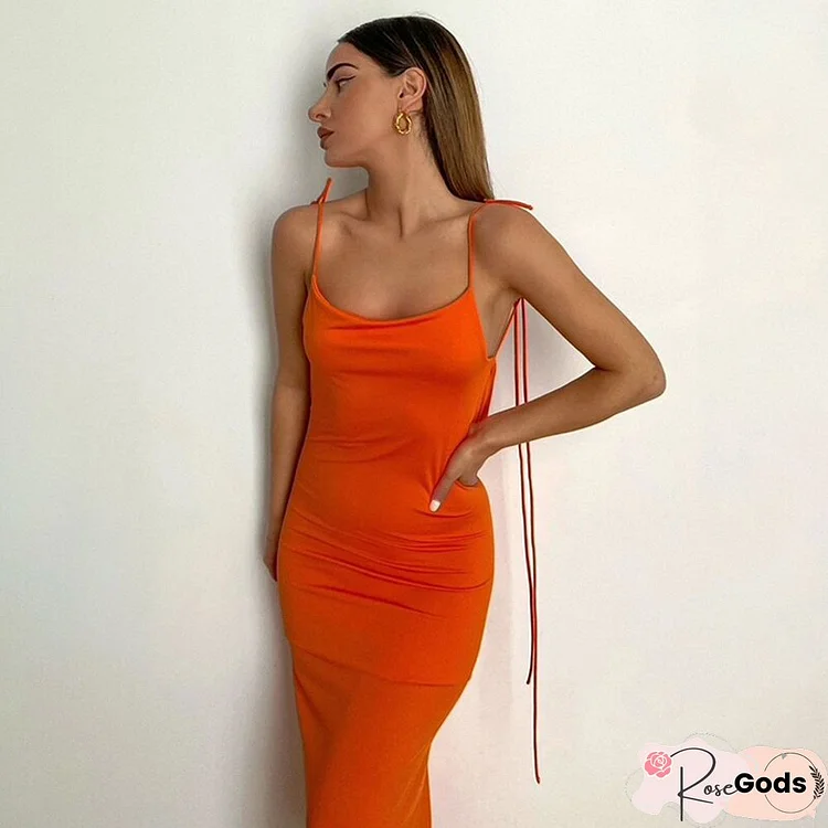 Sexy Dress Women Solid Slim Fit Camis Lace Up Backless Sleeveless Club Party Green Midi Female Dress Summer Fashion New