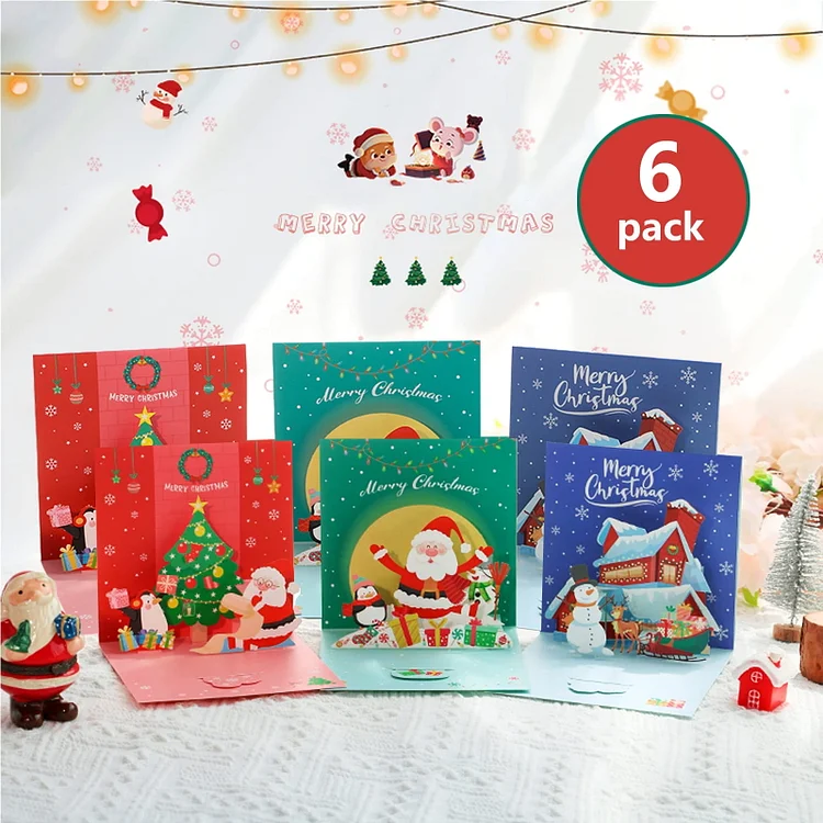 Christmas Cards 3D Pop Up Greeting Cards With Envelope And Note Tag Santa Xmas Tree Snowman Holiday Cards Christmas Holiday Gifts, 4.3"x4.3"