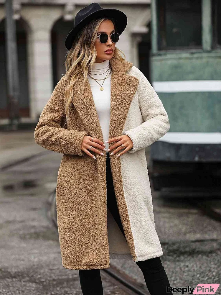 Contrast Dropped Shoulder Sherpa Coat