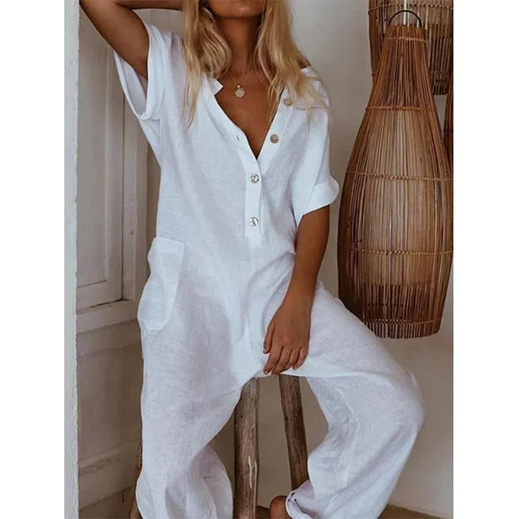 Cotton And Linen Slim Casual Pants Jumpsuit