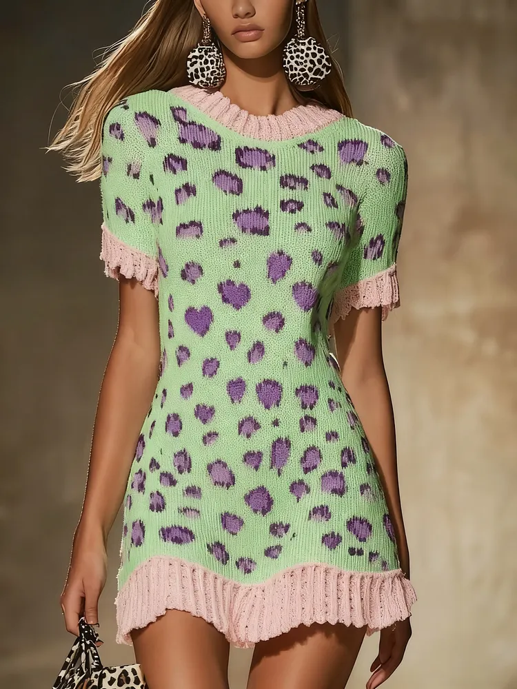 Patterned frilly knitted dress
